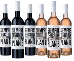 Kit 6 Vinhos Siempre Tengo un Plan B - 3 Tinto Malbec e 3 Rosé