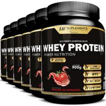 Kit 6 Whey Protein Power Nutrition Mousse De Morango 900G