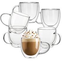 Kit 6 Xícara Café Vidro Fundo Duplo Expresso Chá Peças 250ml Kit 6 Xícara Café Vidro Fundo Duplo Expresso Chá Peças 250ml