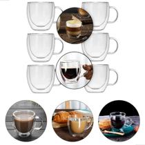 Kit 6 Xicara Café Vidro Parede Dupla 150ml Chá Borossilicato