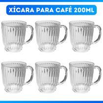 Kit 6 Xícara Caneca Copo De Vidro Transparente Café Chá Cappuccino Alça 200ml Kit 6 Xícara Caneca Copo De Vidro Transparente Café Chá Cappuccino Alça 200ml