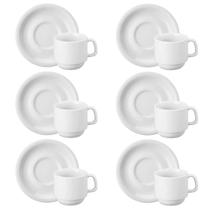 Kit 6 Xícara de Chá 200ml com Pires Porcelana Cilíndrica Schmidt