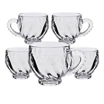 Kit 6 Xícara De Vidro Alça Chá Café Veneza Transparente Com Alça 190ml