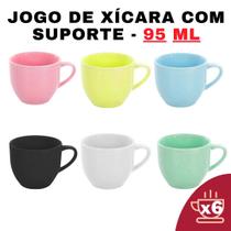 Kit 6 Xícara em Porcelana Variadas 95ml - Design-Moderno-Suporte-Prático-Conjunto-Café-Personalizada