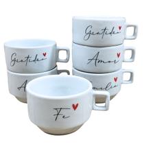 Kit 6 Xícara Frases Delicadas Café Chá Cappuccino Porcelana Estampa:100ml quadrada Kit 6 Xícara Frases Delicadas Café Chá Cappuccino Porcelana Estampa:100ml quadrada