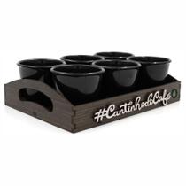 Kit 6 Xícaras Acrílica Preta Com Bandeja Cantinho do Café decorada com aplique em alto relevo Kit 6 Xícaras Acrílica Preta Com Bandeja Cantinho do Café decorada com aplique em alto relevo