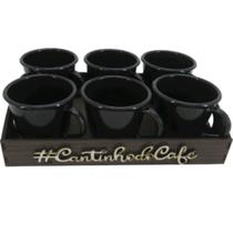 Kit 6 Xícaras Acrílicas Pretas com Bandeja Cantinho do Café - Fortinjet