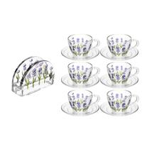 Kit 6 Xícaras C/ Pires 80ml E Porta Guardanapo Lavanda Café