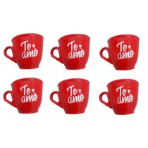 Kit 6 Xícaras Café 70ml Estampadas Te Amo Vermelho Kit 6 Xícaras Café 70ml Estampadas Te Amo Vermelho