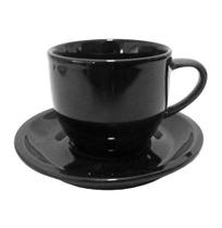 Kit 6 Xicaras Café Chá Porcelana Preta 170Ml Com Pires - PORCELANAS RR