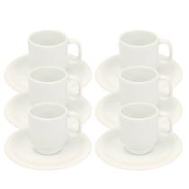 Kit 6 Xícaras Café Com Pires 65ml em Porcelana Branca