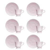 Kit 6 Xícaras Café com Pires Rosa Tassel Porcelana Kit 6 Xícaras Café com Pires Rosa Tassel Porcelana