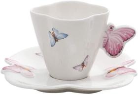 Kit 6 Xícaras Café Porcelana Pires Borboletas 100Ml Wolff