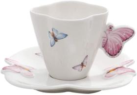 Kit 6 Xícaras Café Porcelana Pires Borboletas 100Ml Wolff