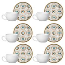 Kit 6 Xícaras Cerâmica Chá Café Pires Energia 85ml Kit 6 Xícaras Cerâmica Chá Café Pires Energia 85ml