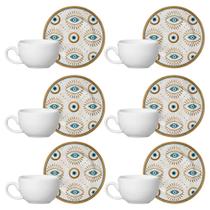 Kit 6 Xícaras Cerâmica Chá Café Pires Energia 85Ml