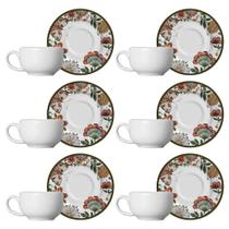 Kit 6 Xícaras Cerâmica Chá Café Pires Flor Delicatto 85ml