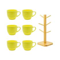 Kit 6 xicaras ceramica de cha amarela 170ml com suporte Kit 6 xicaras ceramica de cha amarela 170ml com suporte