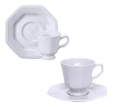 Kit 6 Xícaras Chá 200ml e 6 Café 80ml C/ Pires Prisma Porcelana Schmidt 12 Peças - Porcelanas Schmidt