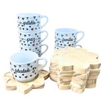 Kit 6 Xícaras Chá 200ml Pires Flor Frases Motivacionais