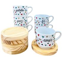 Kit 6 Xícaras Chá 200ml Pires Red. Frases Motivacionais