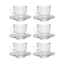 Kit 6 Xícaras Chá 220mL Mesa Posta Transparente C/ Pires Kit 6 Xícaras Chá 220mL Mesa Posta Transparente C/ Pires