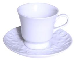 Kit 6 Xícaras Chá Com Pires Tassel Relevo Porcelana Germer Kit 6 Xícaras Chá Com Pires Tassel Relevo Porcelana Germer