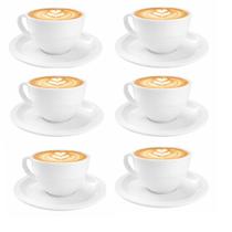 Kit 6 Xícaras com Pires Caneca Branco em Melamina Plástico Duro Resistente 200ml Café Chá