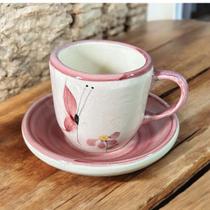 Kit 6 Xícaras de 50ml e 6 Pires Feitos Em Cerâmica Para Tomar Chá ou Café