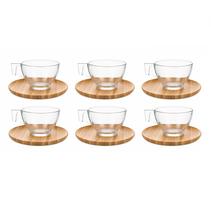 Kit 6 Xícaras De Café Chá 240ml Astral Com Pires De Bambu Kit 6 Xícaras De Café Chá 240ml Astral Com Pires De Bambu