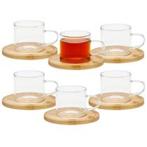 Kit 6 Xícaras de Café Chá Vidro Borosilicato Com Pires 130ml Kit 6 Xícaras de Café Chá Vidro Borosilicato Com Pires 130ml