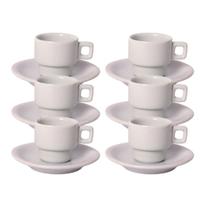 Kit 6 Xícaras de Café com Pires 75ml em Porcelana Branca