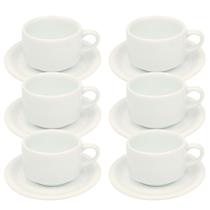 Kit 6 Xícaras de Chá com Pires 200ml em Porcelana Branca Kit 6 Xícaras de Chá com Pires 200ml em Porcelana Branca