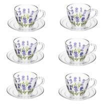 Kit 6 Xícaras De Chá Lavanda 220ml Lyor Vidro Chique Luxo