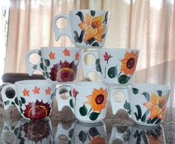 Kit 6 xícaras de chá Porcelana cabo prático. Kit 6 xícaras de chá Porcelana cabo prático.