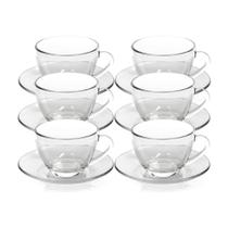 Kit 6 Xícaras de Chá Vidro com Pires Em Casa Tem 230ml