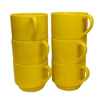 Kit 6 Xícaras de Porcelana 200ml Empilháveis Amarelas Estilo Hotel, Café, Chá e Restaurante Kit 6 Xícaras de Porcelana 200ml Empilháveis Amarelas Estilo Hotel, Café, Chá e Restaurante