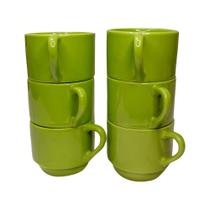 Kit 6 Xícaras de Porcelana 200ml Empilháveis Verde Estilo Hotel, Café, Chá e Restaurante Kit 6 Xícaras de Porcelana 200ml Empilháveis Verde Estilo Hotel, Café, Chá e Restaurante