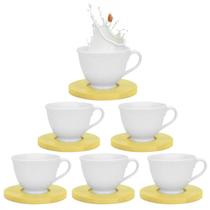 Kit 6 Xícaras De Porcelana Com Pires De Bambu 100Ml Wincy