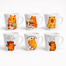 Kit 6 Xícaras de Porcelana Tulipa Capivara Vibes 120ml Café, Meme, Frase, Fofo, Home Office Kit 6 Xícaras de Porcelana Tulipa Capivara Vibes 120ml Café, Meme, Frase, Fofo, Home Office