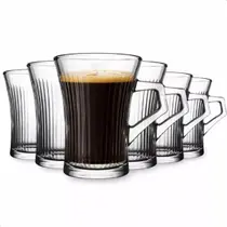 Kit 6 Xícaras de Vidro 150ml Transparente Resistente Caneca Chá Café Cappuccino Com Alça de Bolinhas Canelado - Kit 6 Xícaras de Vidro 150ml Transparente Resistente Caneca Chá Café Cappuccino Com Alça de Bolinhas Canelado -