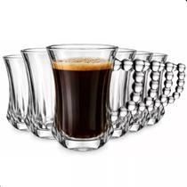Kit 6 Xícaras de Vidro 150ml Transparente Resistente Caneca Chá Café Cappuccino Com Alça de Bolinhas Canelado -