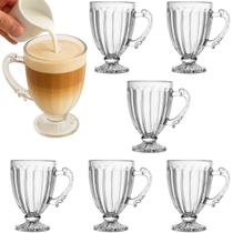 Kit 6 Xícaras de Vidro 200ml com Pé Relevo Decorado para Café Chocolate Capuccino Mesa Posta Clássica Bebidas Cozinha Copo Multiúso