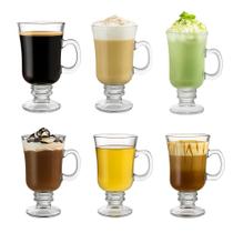 Kit 6 Xícaras De Vidro 230ml Taça Alta Estilo Royal Café