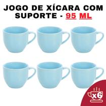 Kit 6 Xícaras Em Porcelana Azul 95Ml Jogo De Chá E Café