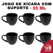 Kit 6 Xícaras Em Porcelana Preta 95Ml Jogo De Chá E Café