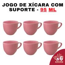 Kit 6 Xícaras Em Porcelana Rosa 95Ml Jogo De Chá E Café