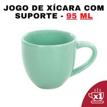 Kit 6 Xícaras Em Porcelana Verde 95Ml Jogo De Chá E Café