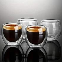Kit 6 Xícaras Parede Dupla Vidro Borossilicato 80ML Café Expresso Transparente Kit 6 Xícaras Parede Dupla Vidro Borossilicato 80ML Café Expresso Transparente