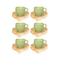 Kit 6 Xícaras Paris Café 75ml Verde Amor Com Pires De Coração